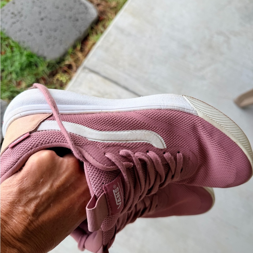 Vans Women’s Rose Pink Mesh Skate Sneakers with White Side Stripe - Picture 6 of 6